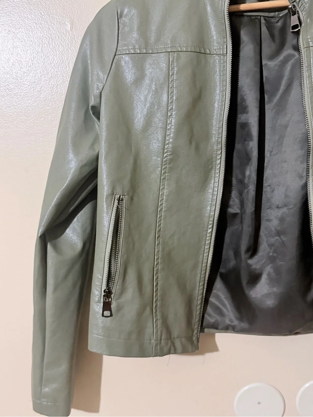 Motel Rocks Olive Green Faux Leather Jacket - Picture 5 of 12